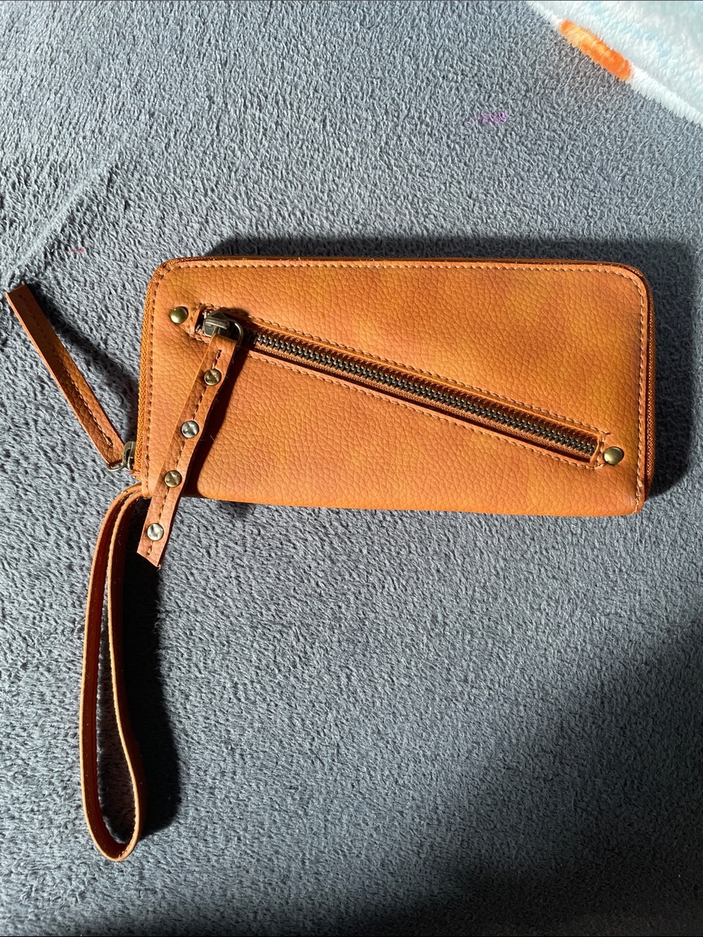 Free People Orange Leather Wrist Zip Wallet